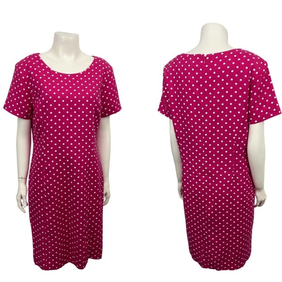 Deadstock Vintage Barbie Pink Polka Dot Linen Short Dress / Size 12 - Picture 3 of 4